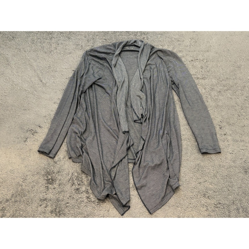Coldwater Creek Open Front Cardigan Sweater Womens S Blue Gray Striped Cascade